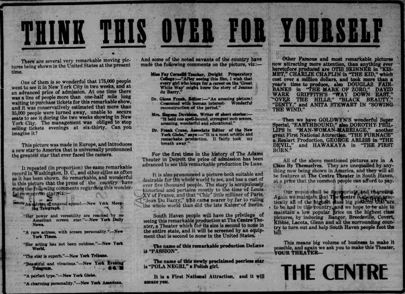 Centre Theater - Feb 19 1921